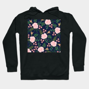 Blue Pink Watercolor Roses Gold Outline Design Hoodie